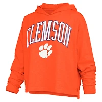 T-shirt à capuche manches longues pour femmes Pressbox Orange Clemson Tigers Nelson Arch Over Logo