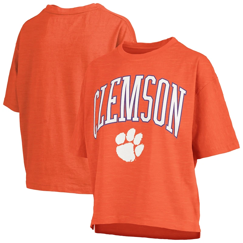 T-shirt oversize orange Pressbox pour femme avec logo Arch des Clemson Tigers et taille haute