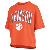 T-shirt oversize orange Pressbox pour femme avec logo Arch des Clemson Tigers et taille haute