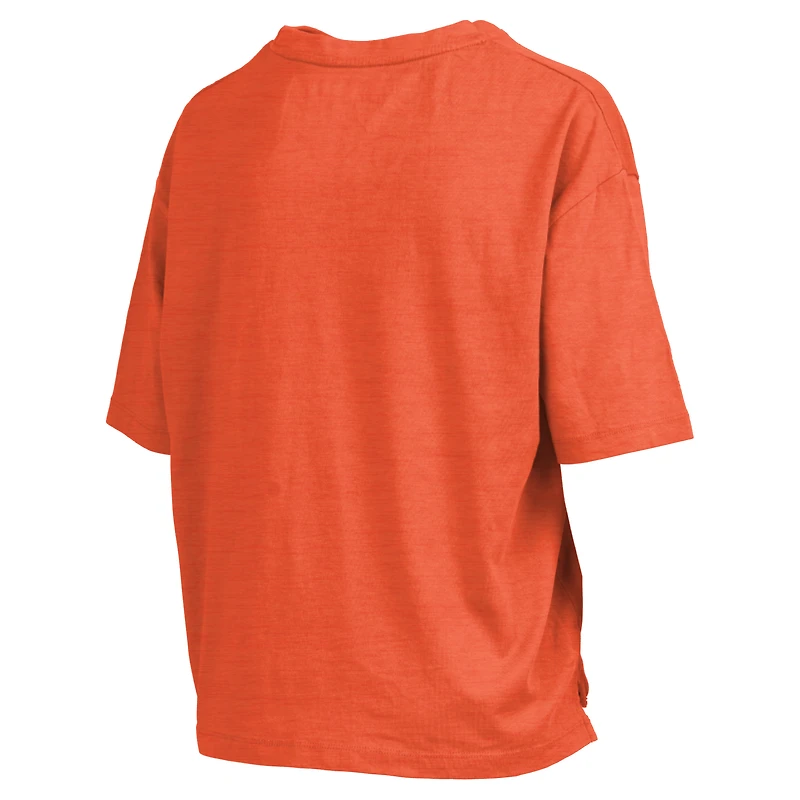 T-shirt oversize orange Pressbox pour femme avec logo Arch des Clemson Tigers et taille haute