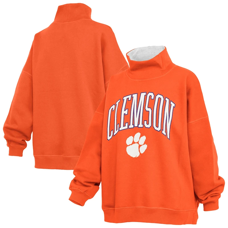 Women's Pressbox Orange Clemson Tigers Oversized Mock Neck Sweatshirt