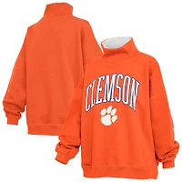 Women's Pressbox  Orange Clemson Tigers Oversized Mock Neck Sweatshirt