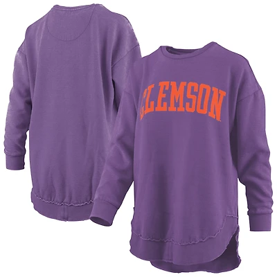 Women's Pressbox Clemson Tigers Melange Poncho Vintage Fleece Long Sleeve Pullover Sweatshirt