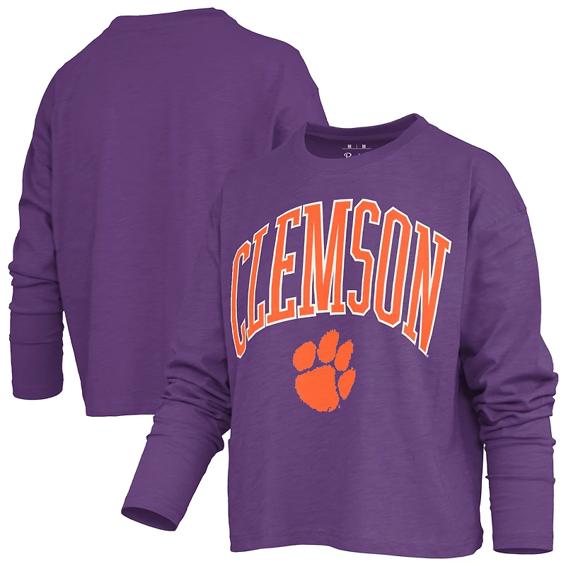 Women's Pressbox Purple Clemson Tigers Motley Boxy Waist-Length Long Sleeve T-Shirt