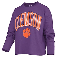Women's Pressbox Purple Clemson Tigers Motley Boxy Waist-Length Long Sleeve T-Shirt