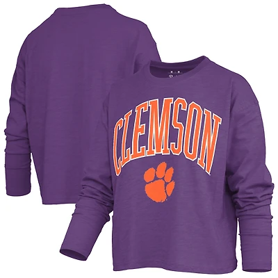Women's Pressbox Purple Clemson Tigers Motley Boxy Waist-Length Long Sleeve T-Shirt