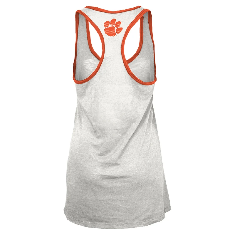 Women's Pressbox White/Orange Clemson Tigers Tracy Racerback Burnout Tank Top