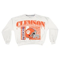 Women's Pressbox White Clemson Tigers Oversized Janice Retro Waist-Length Sweatshirt