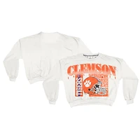 Sweat-shirt rétro surdimensionné Janice blanc pour femme, coupe droite, imprimé Clemson Tigers