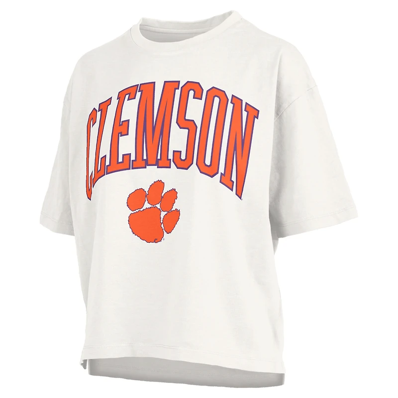 T-shirt oversize en jersey flammé blanc Pressbox pour femme, modèle Clemson Tigers, grande taille, Nelson Motley Crew