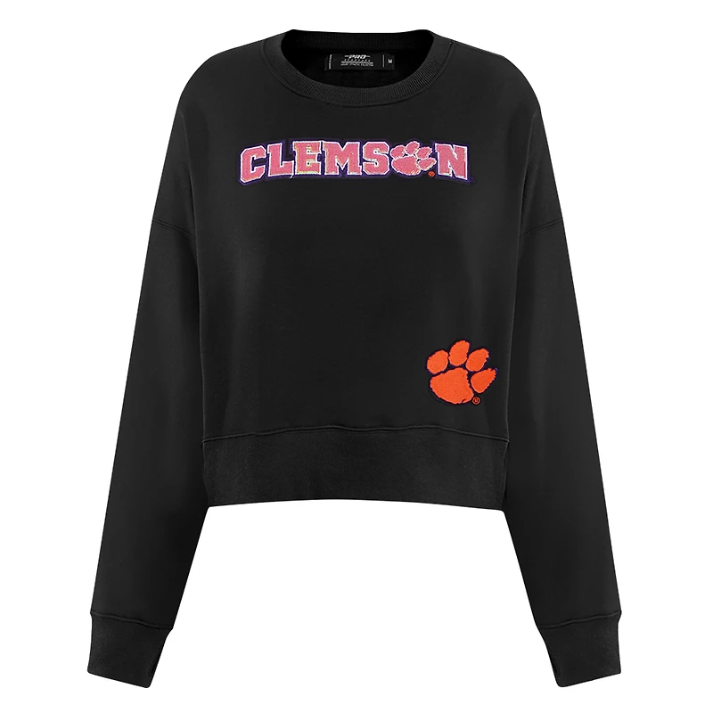 Sweat-shirt court à paillettes Pro Standard pour femme, noir, Clemson Tigers