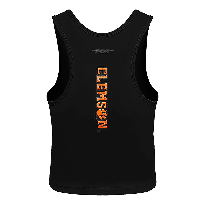 Women's Pro Standard Black Clemson Tigers Tonal Neutral Fitted Waist Length Racerback Tank Top