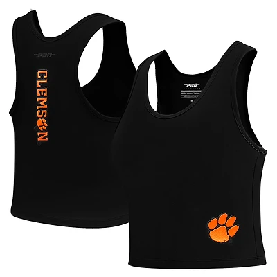 Women's Pro Standard Black Clemson Tigers Tonal Neutral Fitted Waist Length Racerback Tank Top