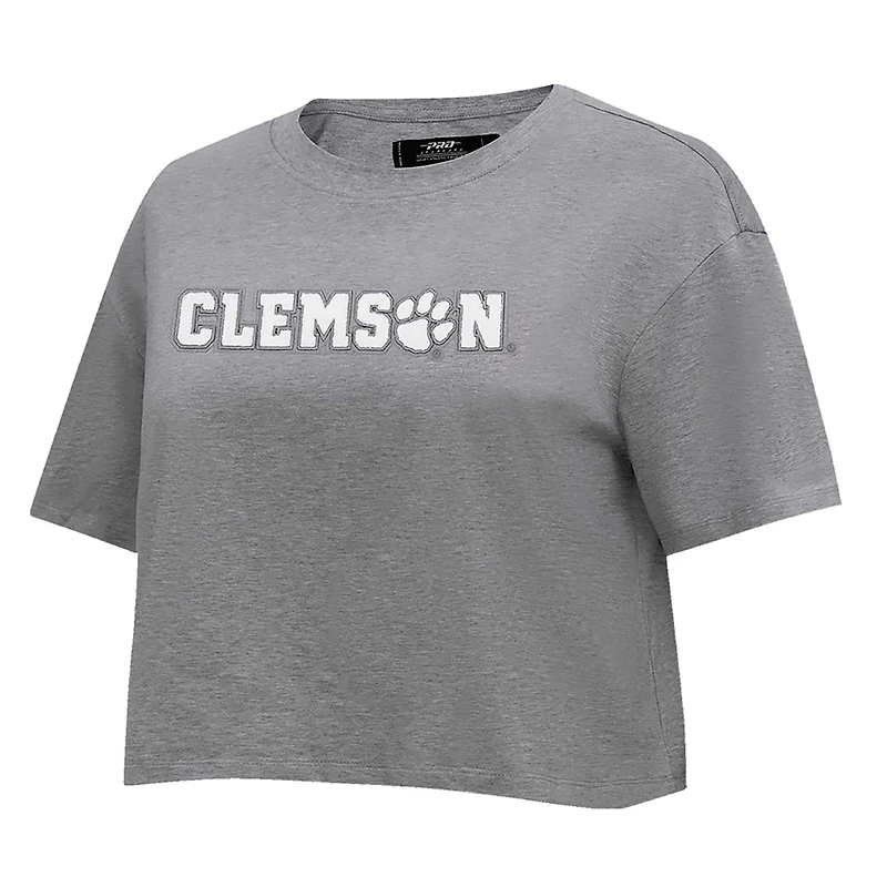 Women's Pro Standard Heather Charcoal Clemson Tigers Tonal Neutral Boxy Cropped T-Shirt