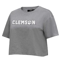 Women's Pro Standard Heather Charcoal Clemson Tigers Tonal Neutral Boxy Cropped T-Shirt