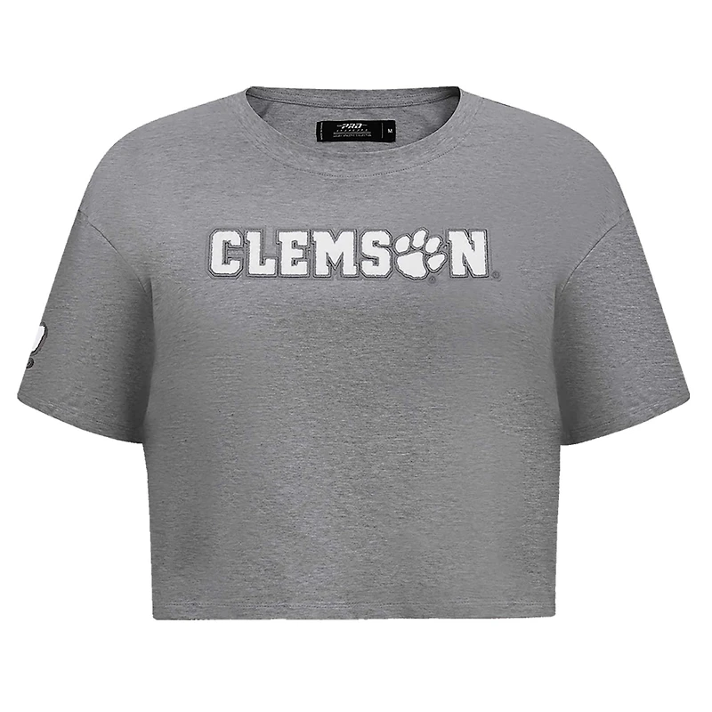 Women's Pro Standard Heather Charcoal Clemson Tigers Tonal Neutral Boxy Cropped T-Shirt