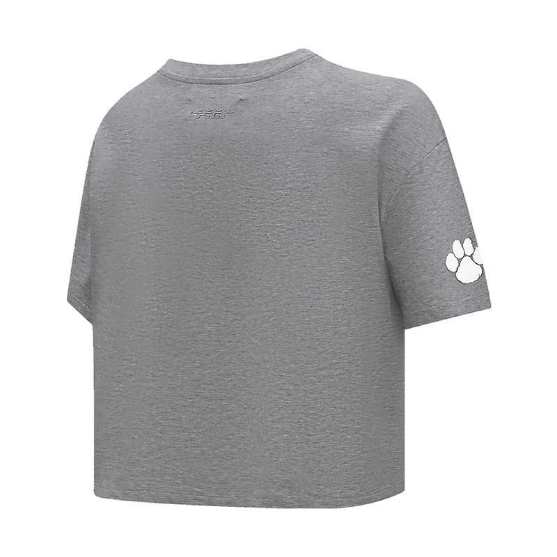 Women's Pro Standard Heather Charcoal Clemson Tigers Tonal Neutral Boxy Cropped T-Shirt