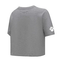 Women's Pro Standard Heather Charcoal Clemson Tigers Tonal Neutral Boxy Cropped T-Shirt