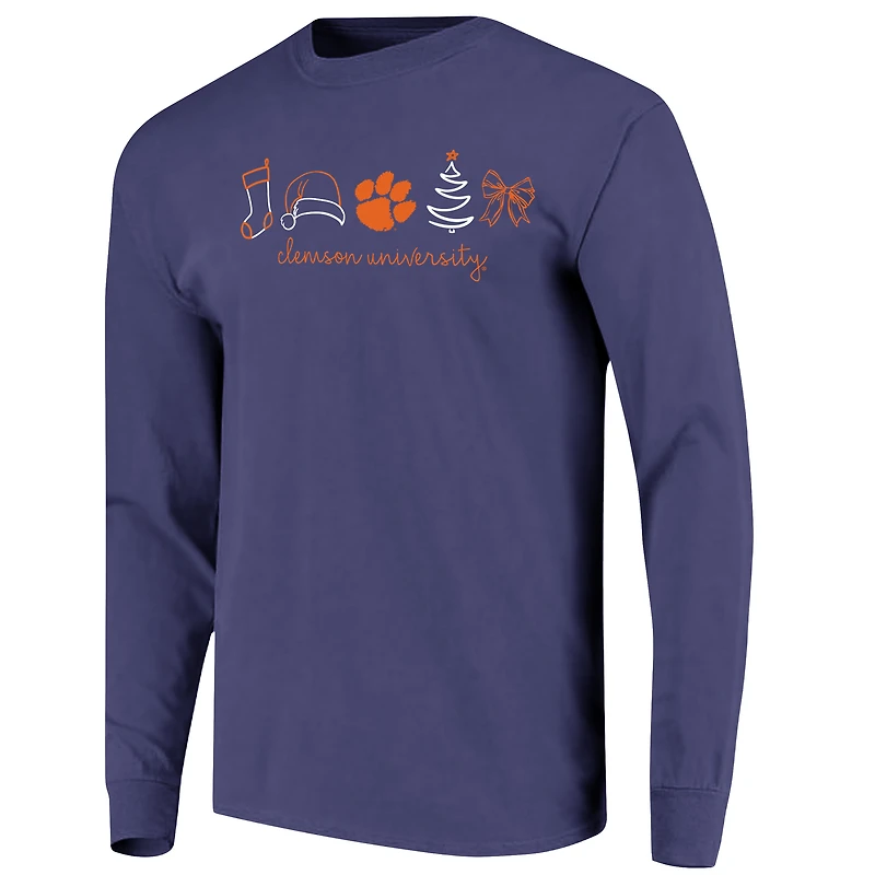 T-shirt à manches longues pour femmes Clemson Tigers, violet, motif Noël, couleurs confortables