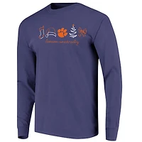 T-shirt à manches longues pour femmes Clemson Tigers, violet, motif Noël, couleurs confortables