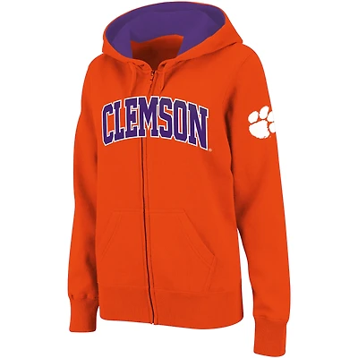 Sweat à capuche entièrement zippé avec nom arqué Clemson Tigers Stadium Athletic pour femme, orange