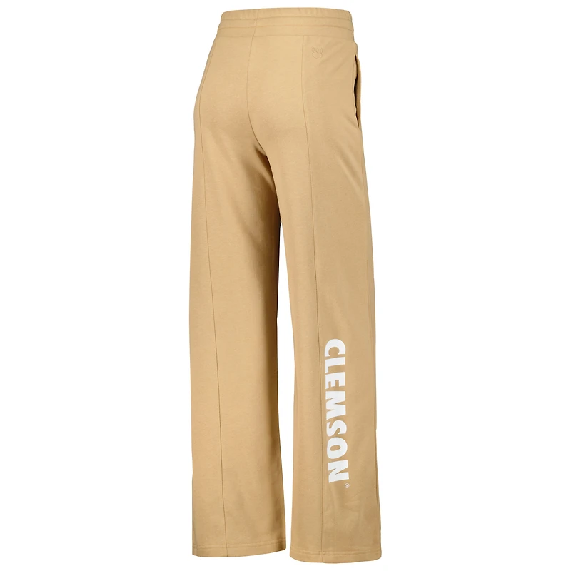 Ensemble sweat-shirt court et pantalon de survêtement raglan beige Clemson Tigers pour femmes