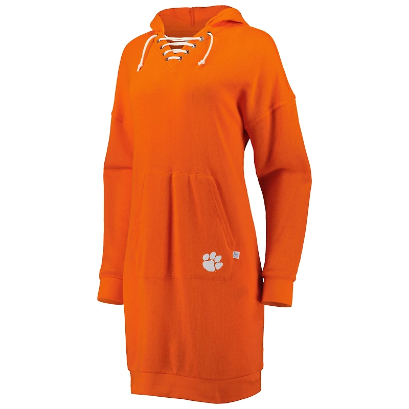 Women's Touch Orange Clemson Tigers Quick Pass Lace-Up V-Neck Hoodie Dress