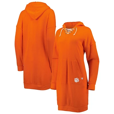 Women's Touch Orange Clemson Tigers Quick Pass Lace-Up V-Neck Hoodie Dress
