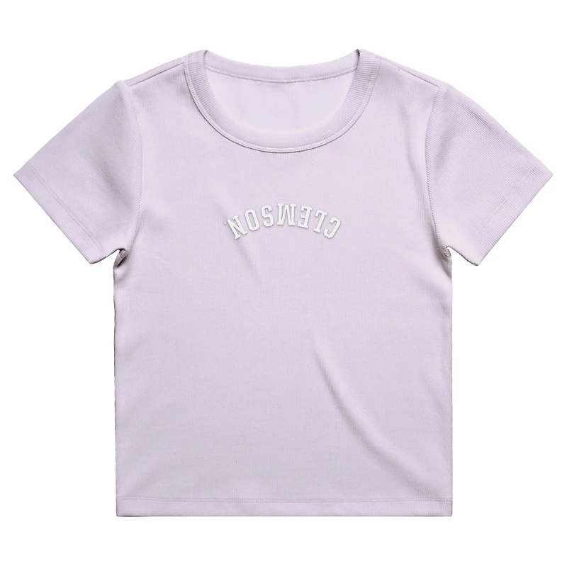 Women's Uscape Apparel  Purple Clemson Tigers Upside Down Embroidery Ribbed Cropped T-Shirt