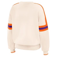 Pull à rayures en chenille tissée crème WEAR by Erin Andrews pour femme, modèle Clemson Tigers