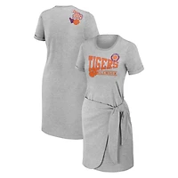 Robe T-shirt nouée WEAR by Erin Andrews gris chiné Clemson Tigers pour femmes