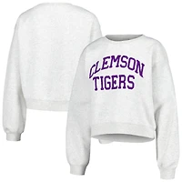 Women's ZooZatz Oatmeal Clemson Tigers Core Chenille Cropped Pullover Sweatshirt