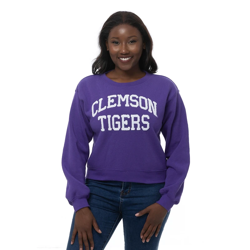 Women's ZooZatz Purple Clemson Tigers Chenille Cropped Sweatshirt