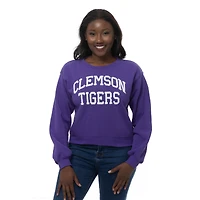 Women's ZooZatz Purple Clemson Tigers Chenille Cropped Sweatshirt