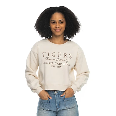Women's ZooZatz Tan Clemson Tigers Cropped Crewneck Sweatshirt