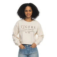 Women's ZooZatz Tan Clemson Tigers Cropped Crewneck Sweatshirt