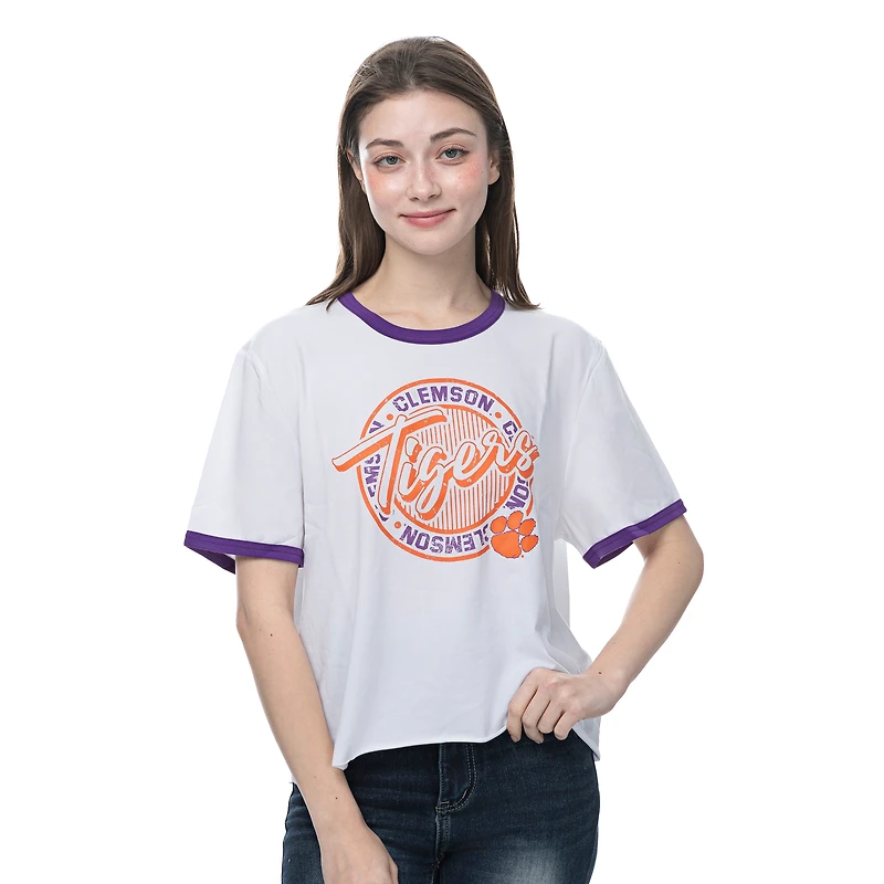 Women's ZooZatz White Clemson Tigers Retro Ringer Tri-Blend T-Shirt