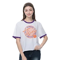 Women's ZooZatz  White Clemson Tigers Retro Ringer Tri-Blend T-Shirt