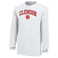 T-shirt blanc à manches longues avec logo Arch Over Clemson Tigers Champion des jeunes