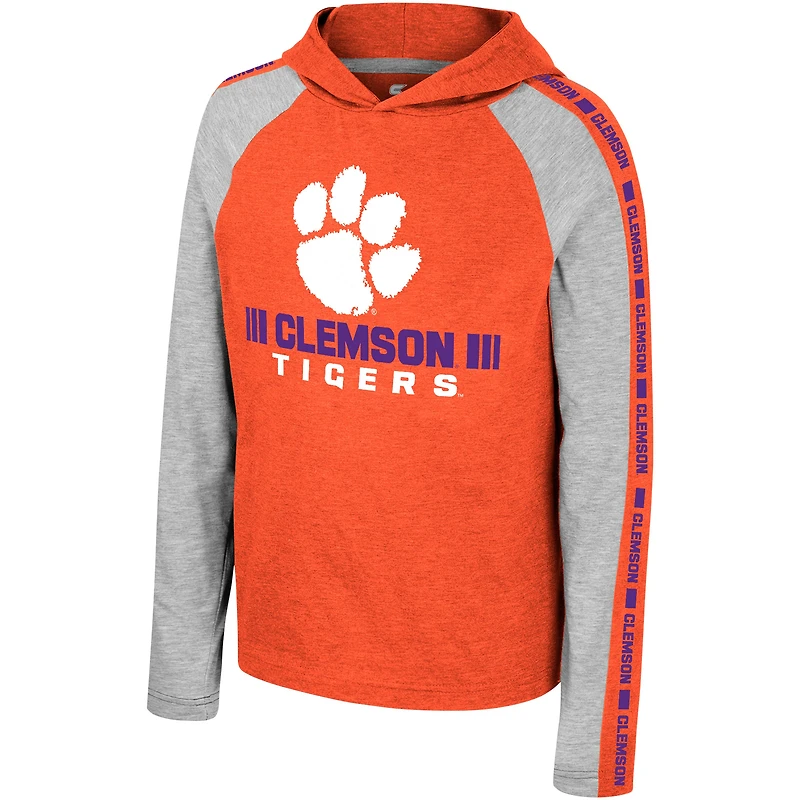 T-shirt à capuche manches longues Colosseum Orange Clemson Tigers Ned Raglan pour jeunes