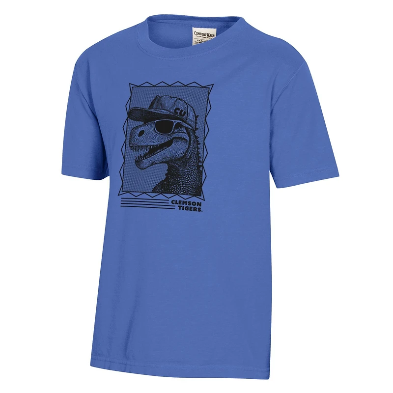 Youth ComfortWash Blue Clemson Tigers Dino Cap T-Shirt