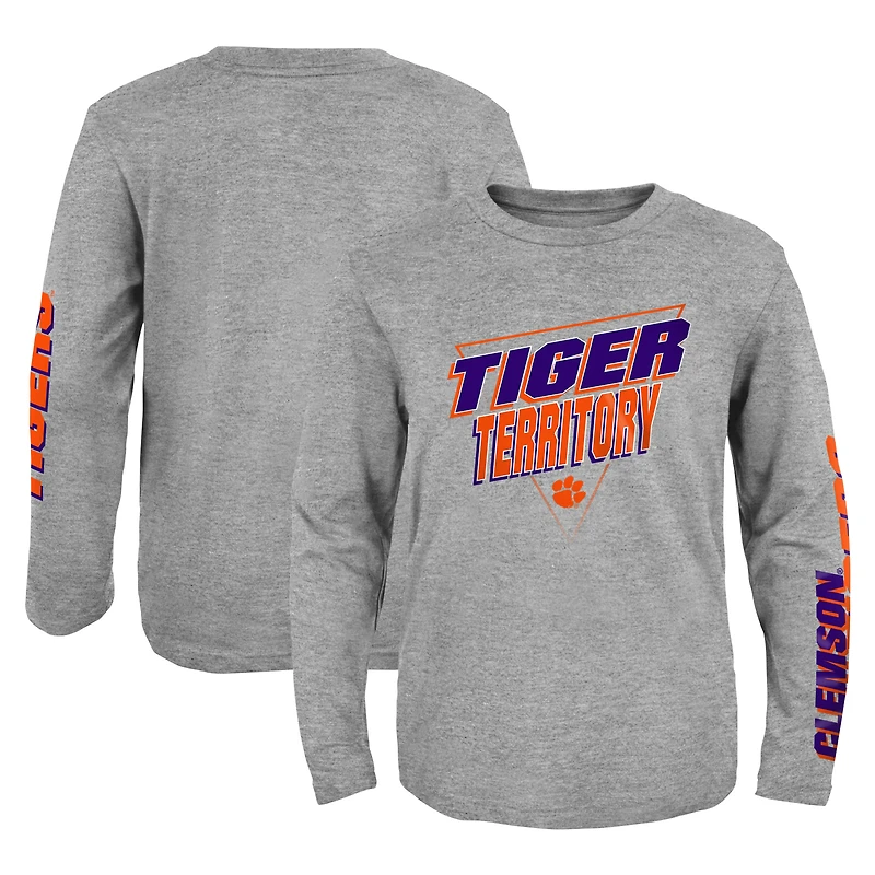 T-shirt à manches longues gris chiné Clemson Tigers 2-Hit For My Team pour jeune