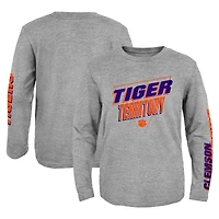 T-shirt à manches longues gris chiné Clemson Tigers 2-Hit For My Team pour jeune