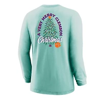 Youth  Light Green Clemson Tigers Merry Christmas Tree Long Sleeve T-Shirt