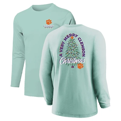 Youth  Light Green Clemson Tigers Merry Christmas Tree Long Sleeve T-Shirt