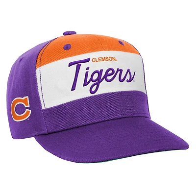Casquette Snapback Mitchell & Ness pour jeunes Clemson Tigers Retro Sport Color Block Script blanc/violet