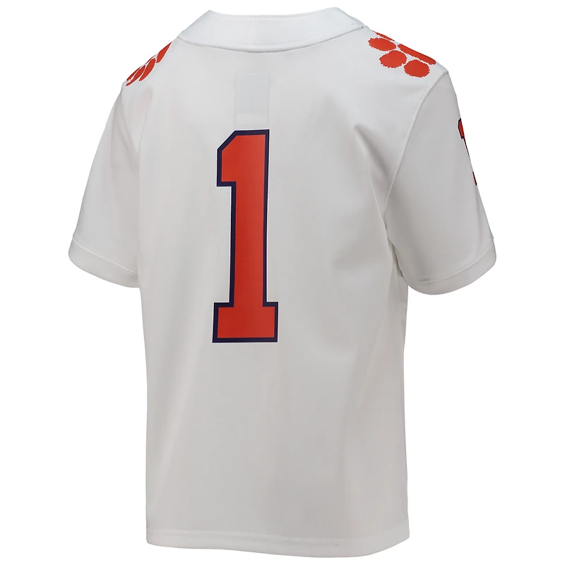 Youth Nike #1 White Clemson Tigers Replica Football Jersey