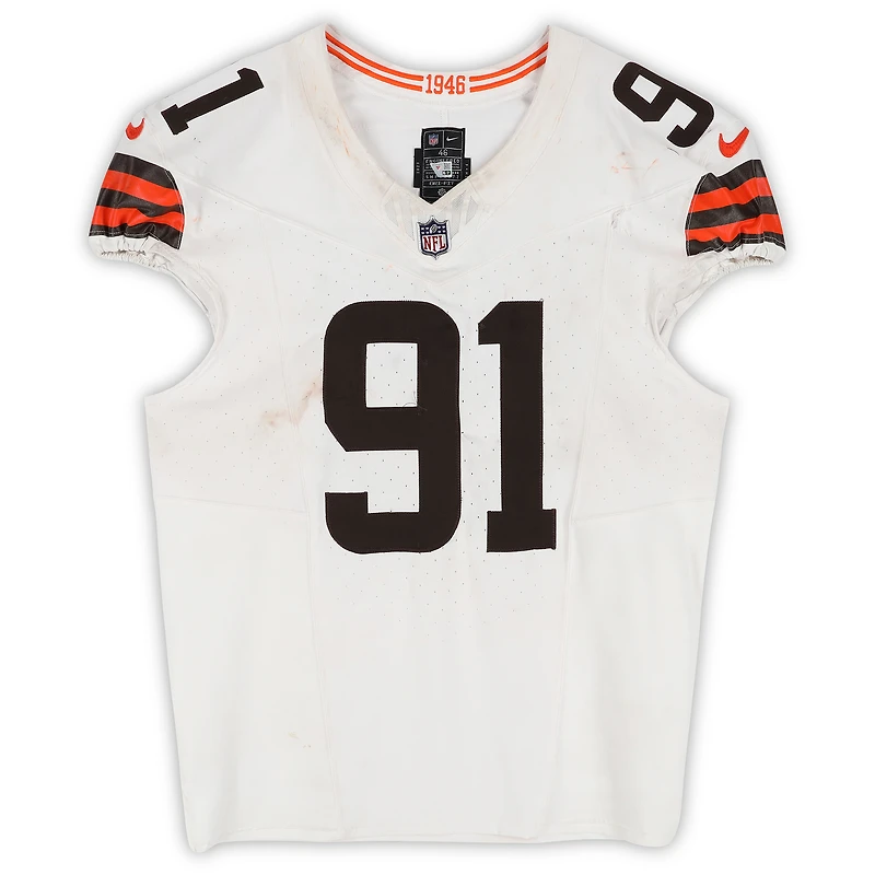 Alex Wright Cleveland Browns Game-Used #91 White Jersey vs. Cincinnati Bengals on January 4, 2026