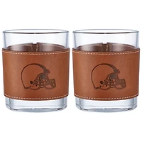 Lot de 2 verres à whisky Cleveland Browns de 12 oz avec emballage en cuir