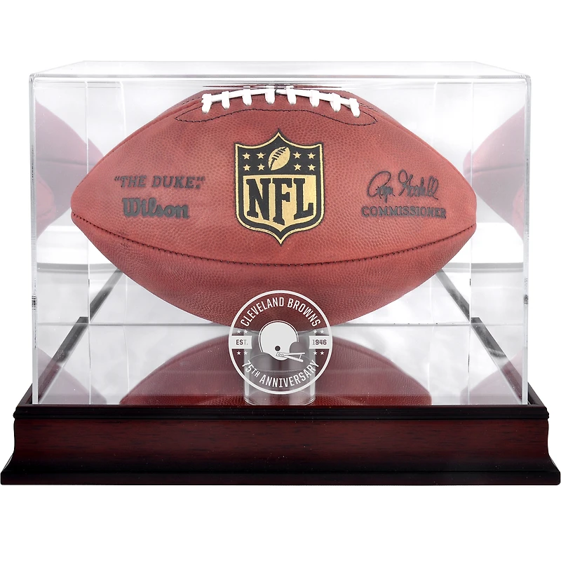 Vitrine de présentation du logo de la saison du 75e anniversaire des Cleveland Browns en acajou avec dos miroir